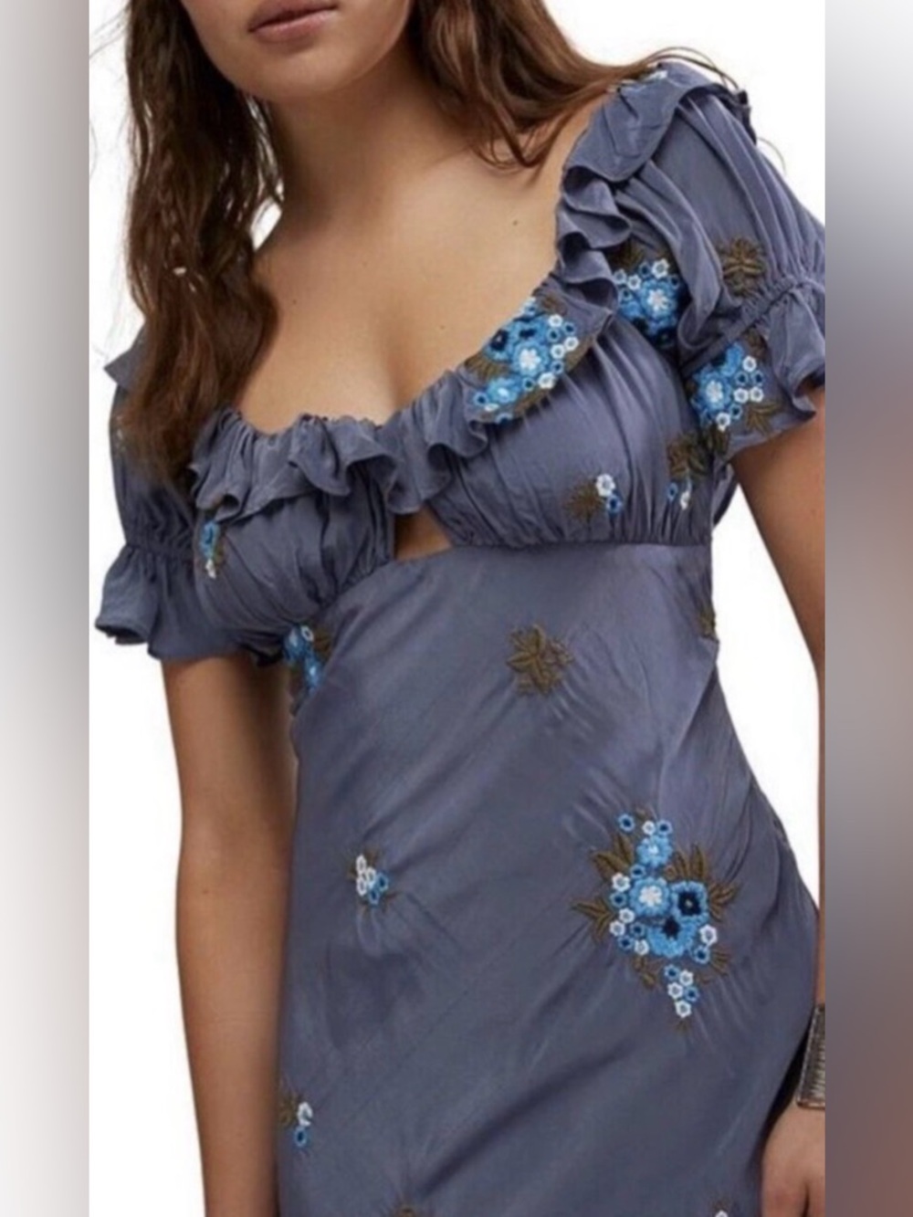 Free People Bali Santa Cruz Indigo Floral Embroidered Maxi Dress Medium New - Picture 10 of 16